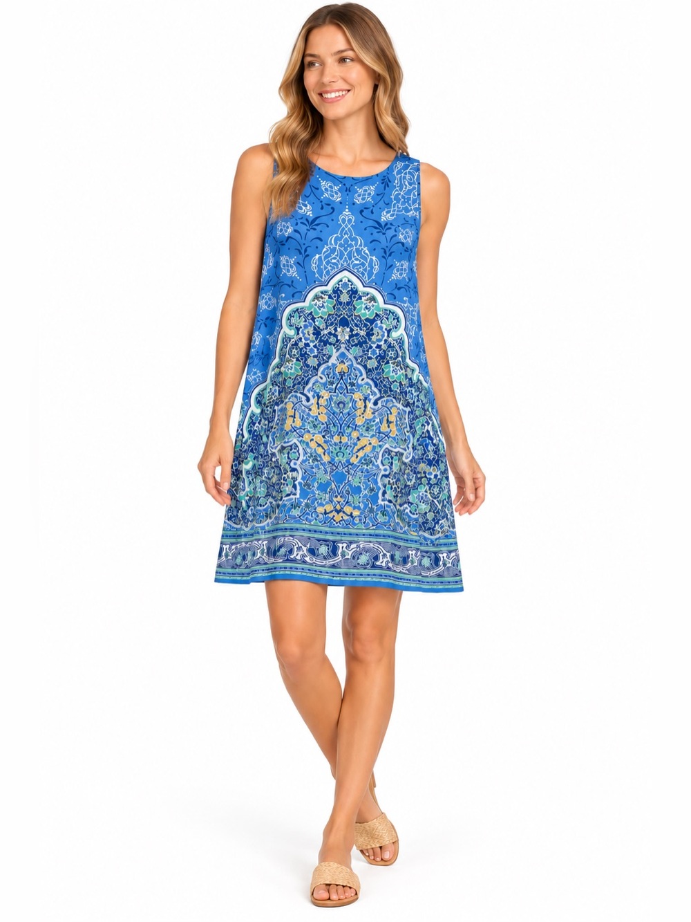 Max Studio Blue Paisley Medallion Print Sleeveless A-Line Dress Boho NWT Medium